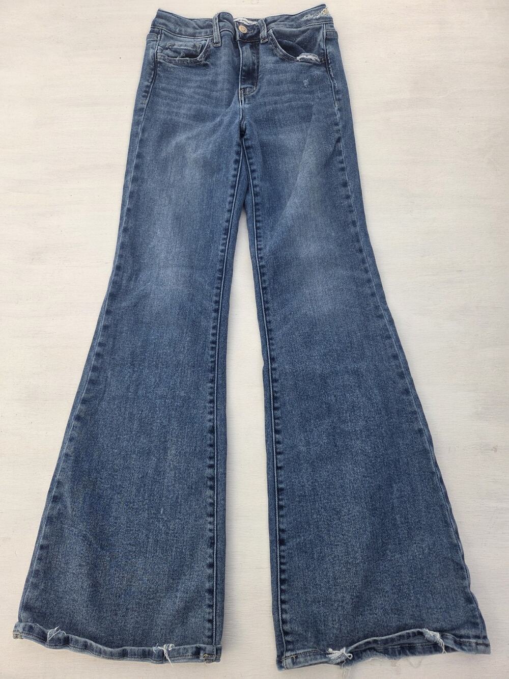 Flying Monkey Youth Mid Rise Flare Jeans Girls Size 16 Distressed Whiskers